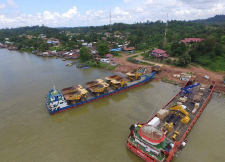 Transporting mining machinery on landing craft Transporting mining machinery from remote location on a landing craft (LCT)