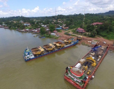 Transporting mining machinery from remote location on a landing craft (LCT)