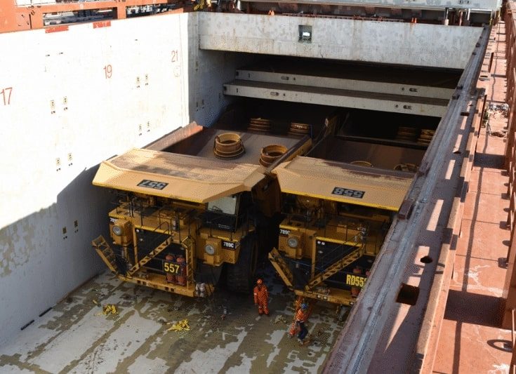 Break bulk shipping of Caterpillar 789C dump trucks