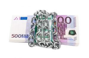 Euro currency locked up in chains