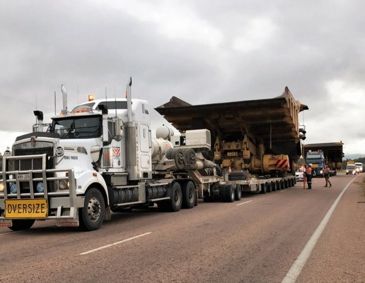 Transportation of mining machinery via road on trucks