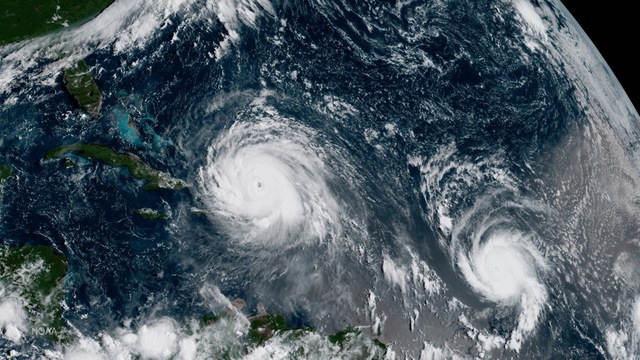 Hurricane Irma and Jose as seen from a satellite