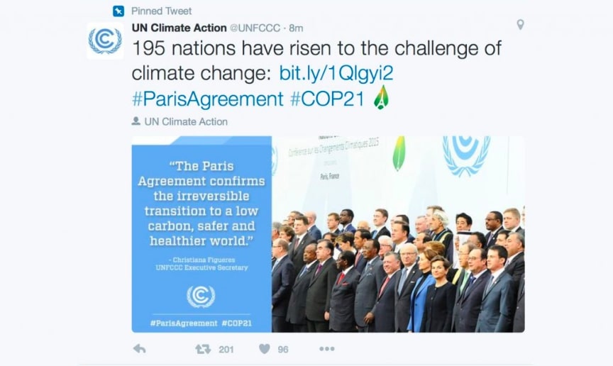 UN Climate Change Agreement Tweet