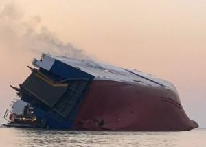 Overturned RoRo vessel.